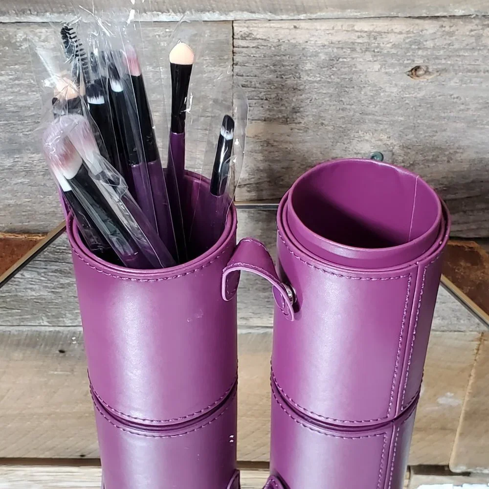 Makeup Brushes - Set of 20 - Purple Handles - 6 long - with Leather Travel Case